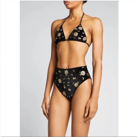 Oceanus Gold Embroidered Flowers Whitney Velvet Two-piece Bikini Set size L - Picture 5 of 5